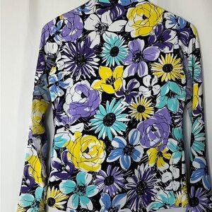 IBKUL Women's Floral Button Down Shirt - Purple, Yellow, Blue
